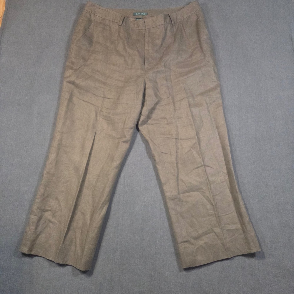 Lauren Ralph Lauren Pants Womens 16 Brown 100% Linen Wide Leg Trousers Lined